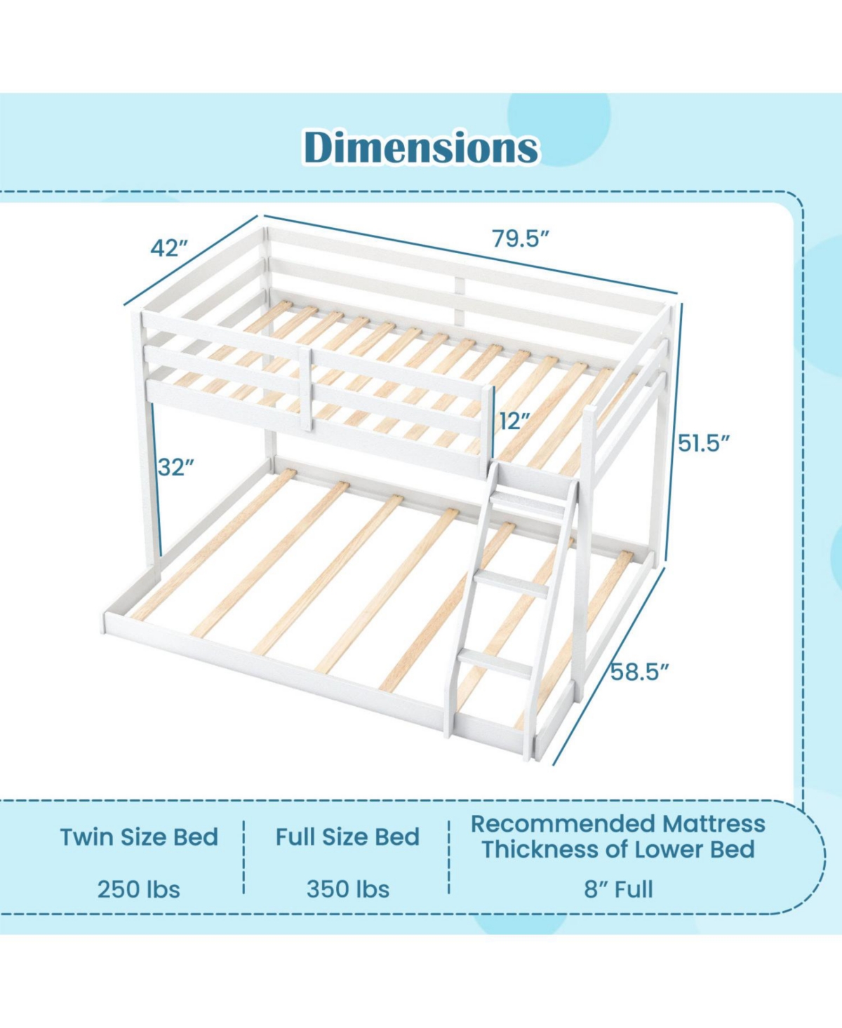 Slickblue Low Floor Twin Over Full Bunk Bed Frame for Kids, Space Saving Bedroom Solution