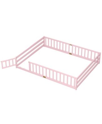 Kids Floor Bed Frame with Full Length Guardrails, Montessori Style Safe Sleeping Bed