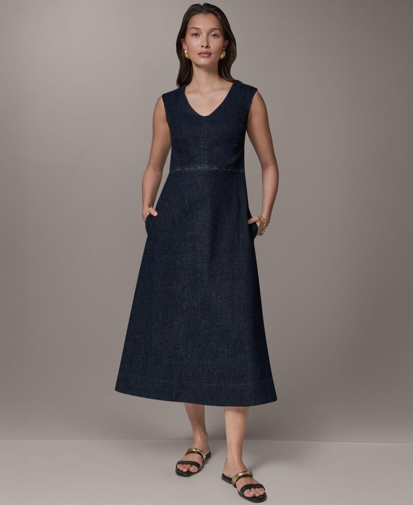 Женское платье Donna Karan Weekend Contrast Color Self-Belted V-Neck Midi, цвет: The Seneca — фото 1