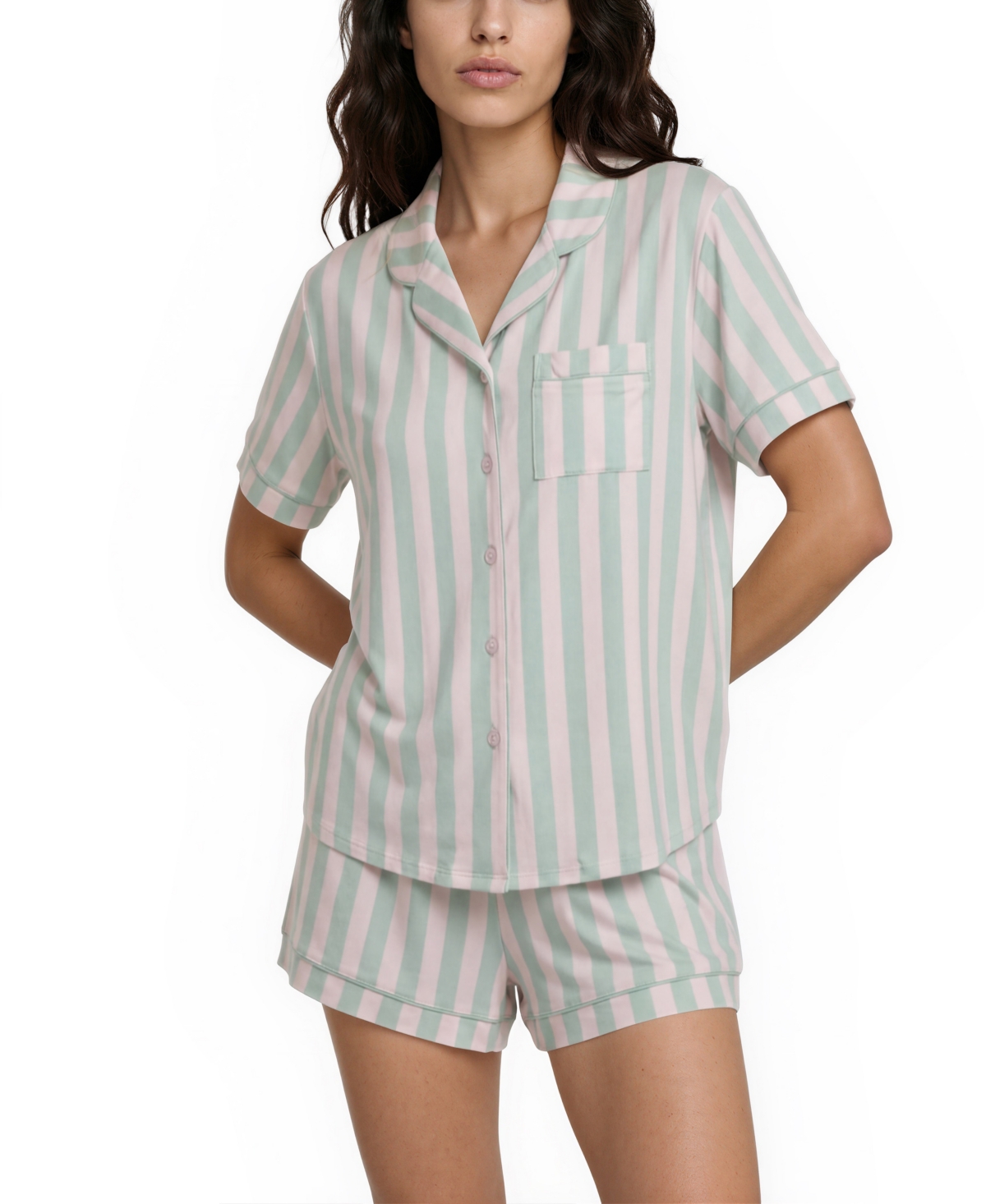Flora by Nikrooz Women's Gabriella Notch Collar Shirt and Pajama Shorts, 2-Piece Set