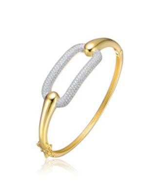 Sterling Silver 14K Gold Plated French Pave Link Bangle Bracelet