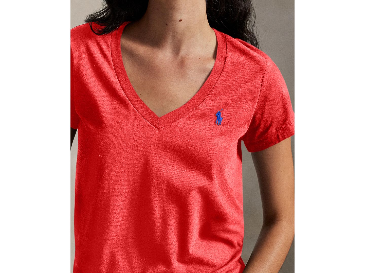 Женская футболка Polo Ralph Lauren V-Neck Short-Sleeve, цвет: Bright Hibiscus — фото 8
