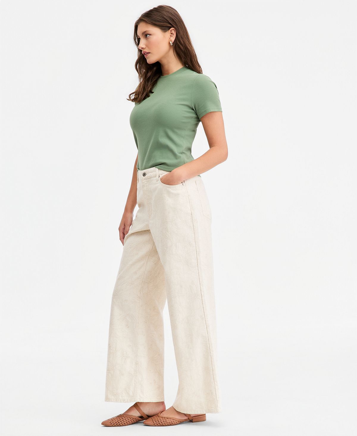 On 34th Women's High-Rise Floral Stitch Wide-Leg Jeans, Macy's Exclusive view 5 — MAYCSS fashion products