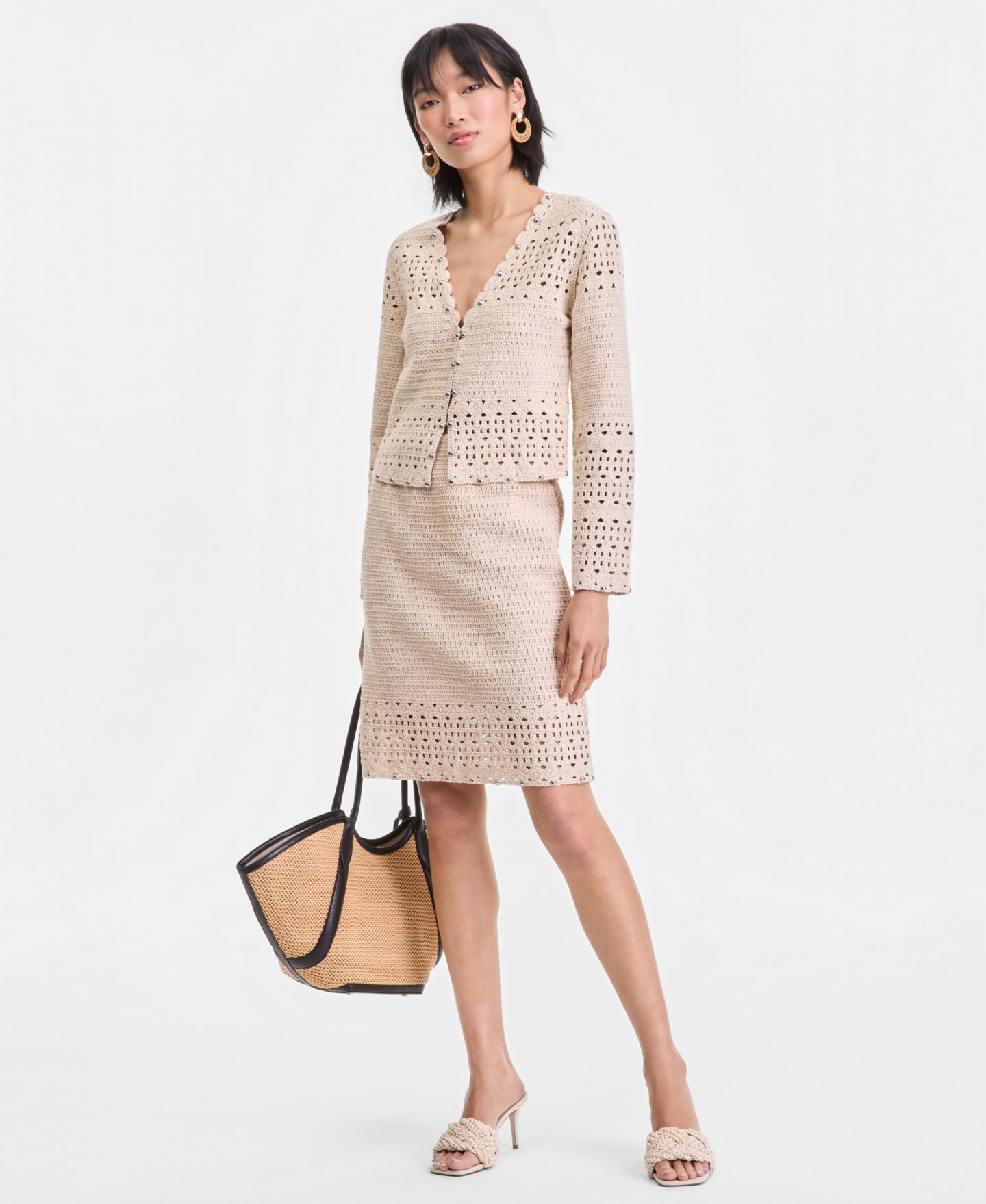 Женская юбка I.N.C. International Concepts Studded Cotton Crochet Sweater Skirt, цвет: Винтажный кремовый — фото 2