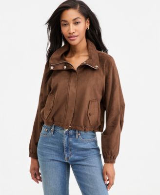 Women's Faux-Suede High Collar Utility Jacket