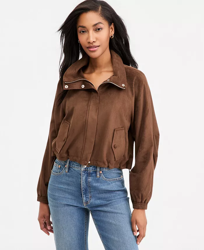 Women's Faux-Suede High Collar Utility Jacket - thumbnail 5