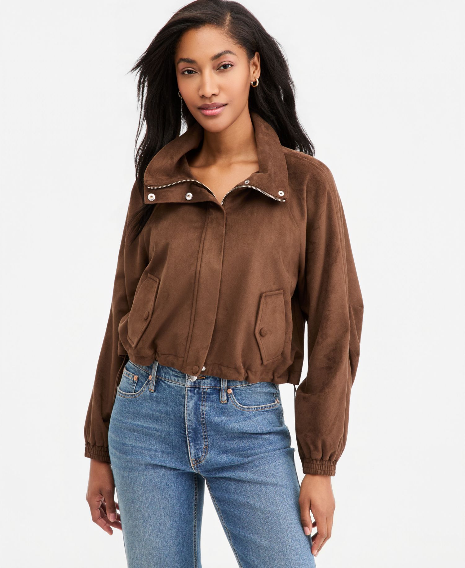 Women's Faux-Suede High Collar Utility Jacket