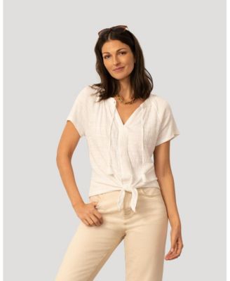 Women's Embroidered Split Neck Tie Top