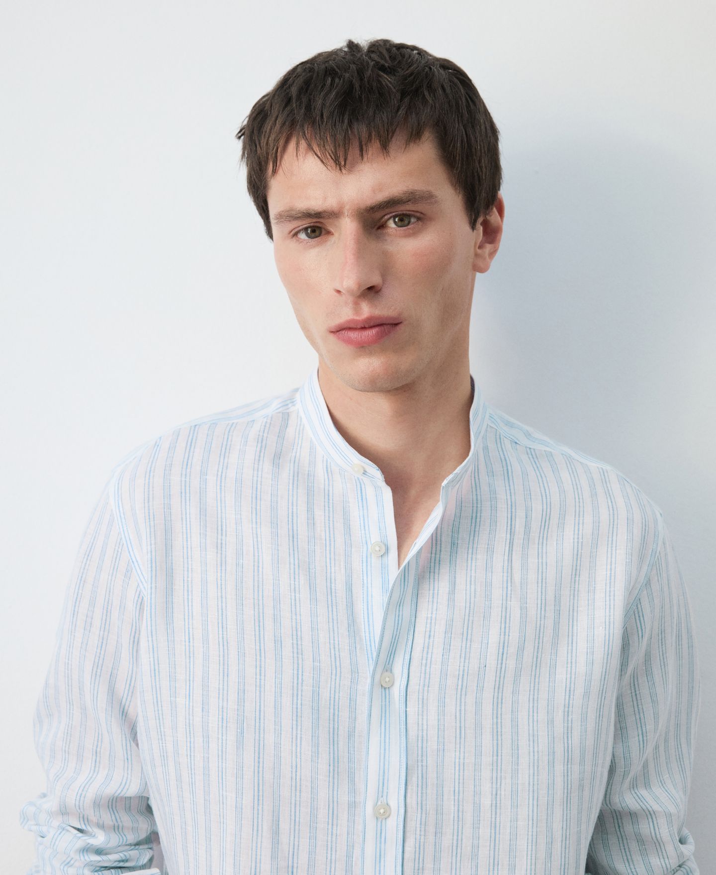 Мужская рубашка Mango Mandarin Collar Striped, цвет: Небесно-голубой — фото 4