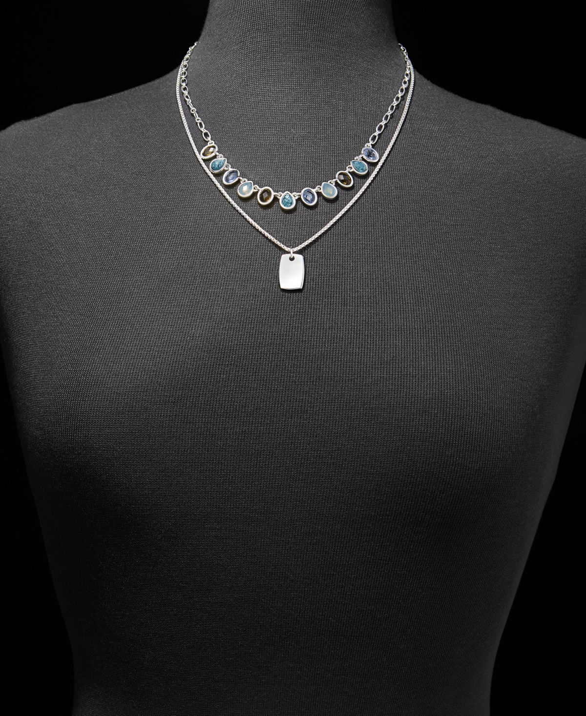 Anne Klein Blue Stone Dog Tag Pendant Necklace
