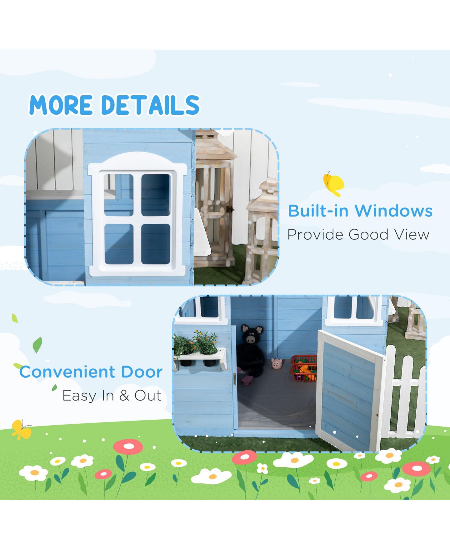 Детская игрушка Outsunny Outdoor Wooden Playhouse with Flower Pot Holders, Ages 3+ — фото 5