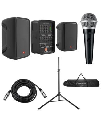 EON208P Personal PA System, Includes 2x 8in 2-way Speakers and 8-Channel Mixer Bundle WithUltimate JamStands JS-TS50 Speaker Stand 6