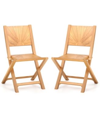 Set of 2 Teak Wood Folding Patio Chairs with 105 Degree Inclined Back