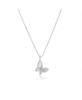 Mother of Pearl CZ Butterfly Necklace Sterling Silver