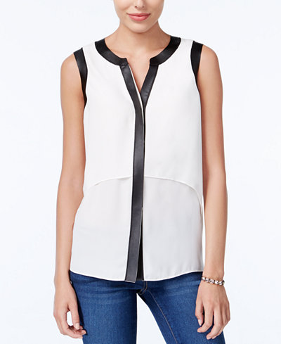 Bar III Faux-Leather-Trim Top, Only at Macy's