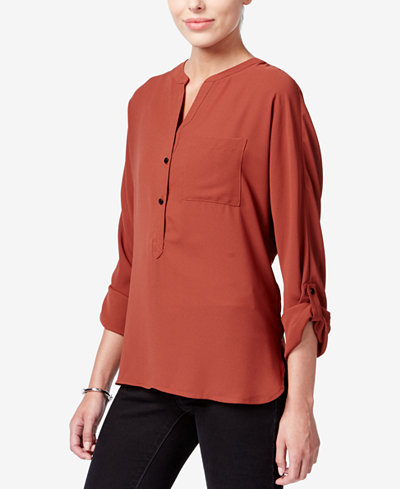 Bar III High-Low Tab-Sleeve Blouse, Only at Macy's