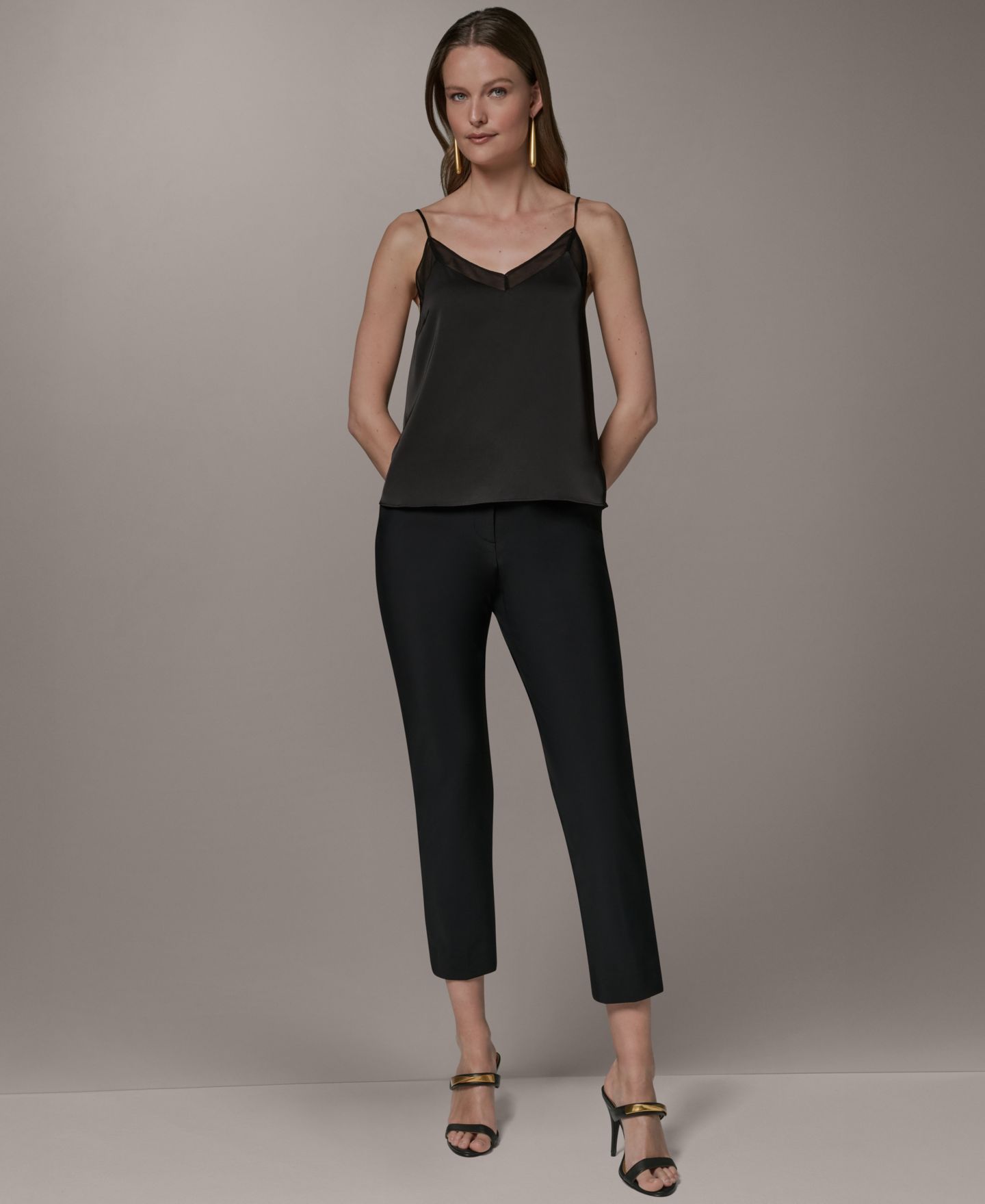 Женский топ Donna Karan New York с кружевной отделкой без рукавов, цвет: Чёрный — фото 2