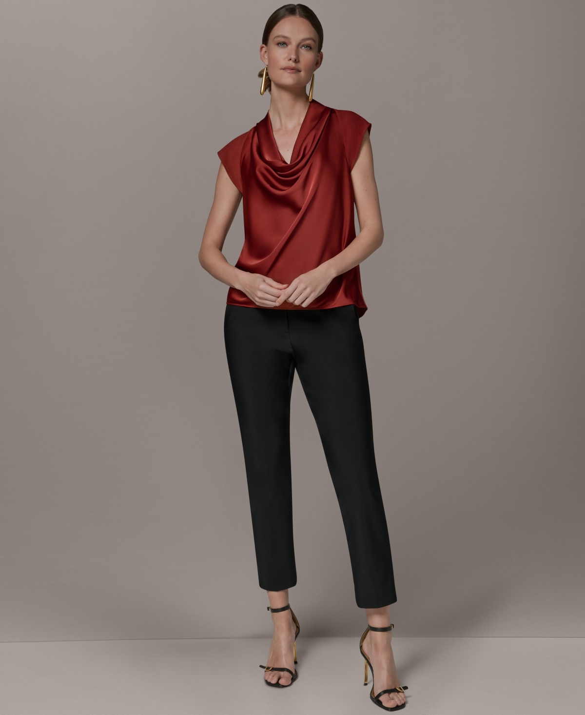 Donna Karan New York Women's Mixed Media Cowl Neck Top