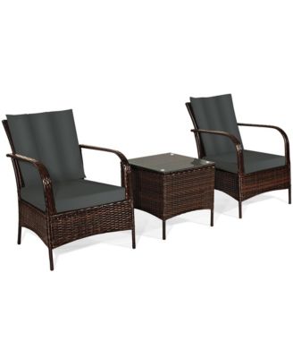 3PCS Outdoor Patio Rattan Conversation Set Furniture Set w/ Table Cushions