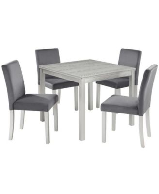 5-Piece Silver Grey Crystal Accent Wood Dining Set with Square Kitchen Table and 4 Upholstered Chairs