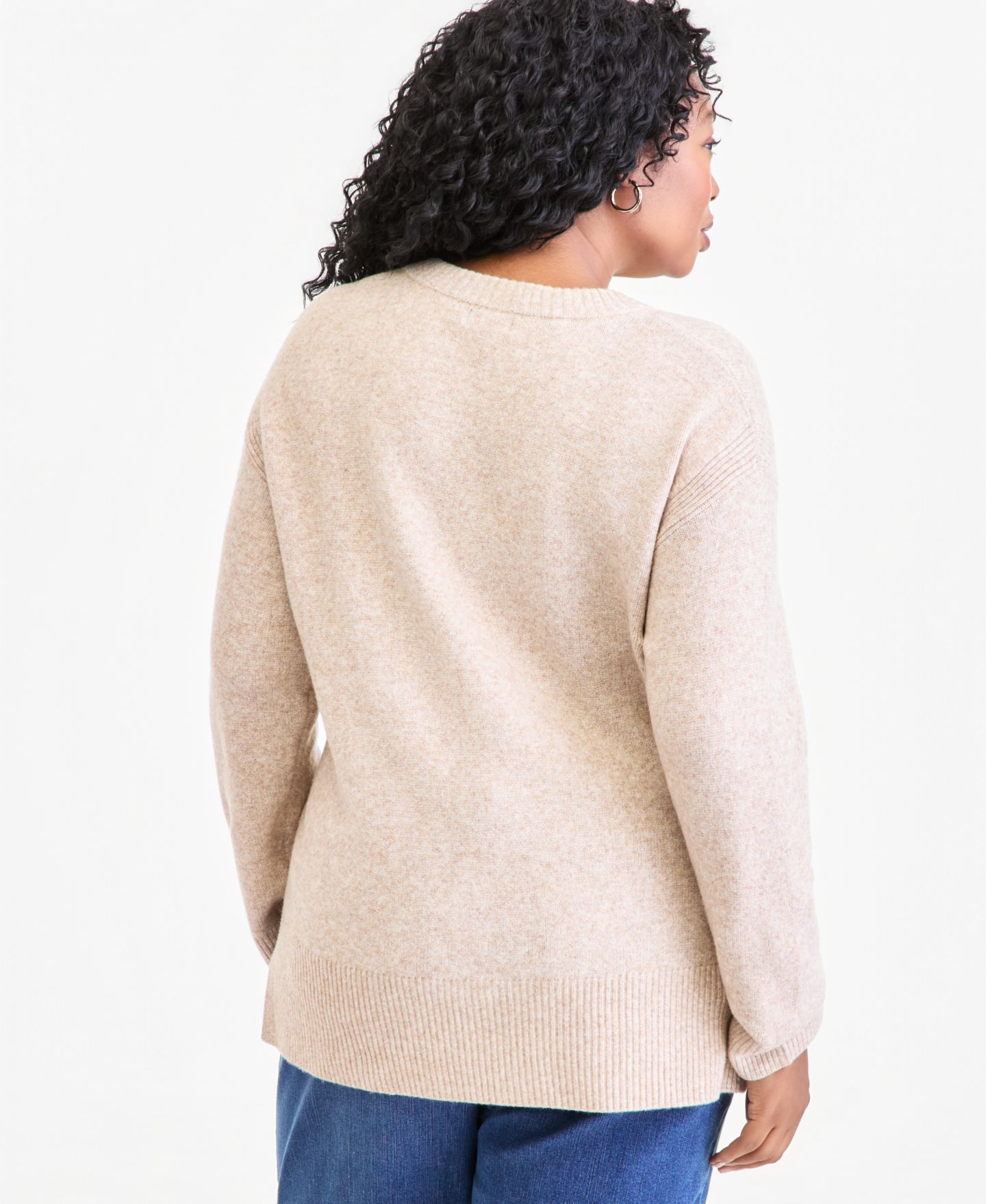 Женский свитер Style & Co Plus Luxsoft Long-Sleeve Crewneck, цвет: Меланжевый песчаниковый — фото 2