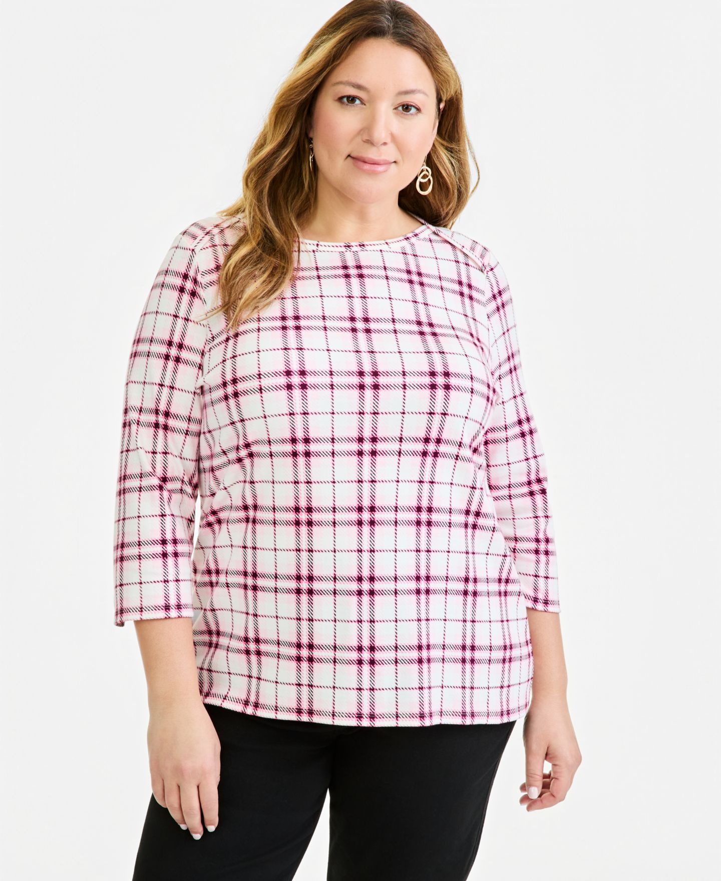 Женский топ Style & Co Printed Pima Cotton 3/4-Sleeve Boatneck Top, цвет: Ванильный — фото 2