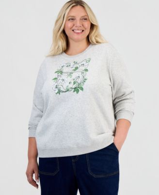 Plus Size Fleece Floral-Print Pullover Sweatshirt