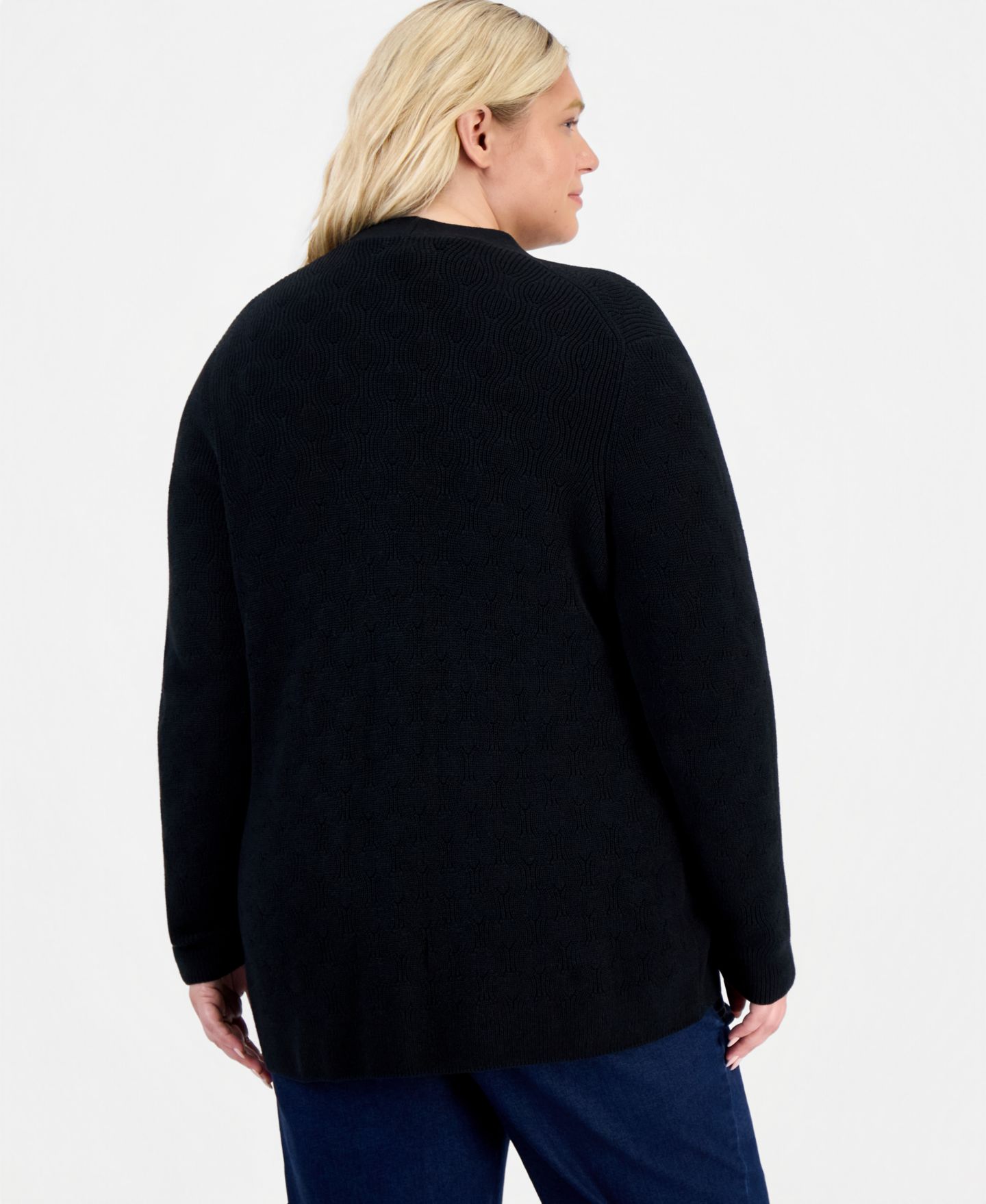 Женский кардиган Style & Co Plus Open Stitch, цвет: Глубокий чёрный — фото 3
