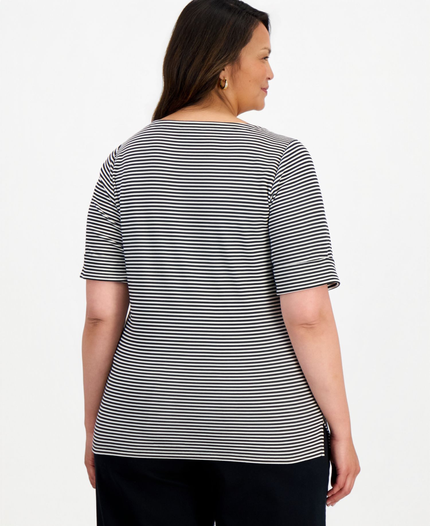 Petite Printed Elbow Sleeve Boatneck Top
