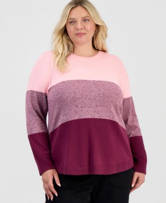 Plus Size Colorblocked Curved-Hem Sweater, Macy's Exclusive 