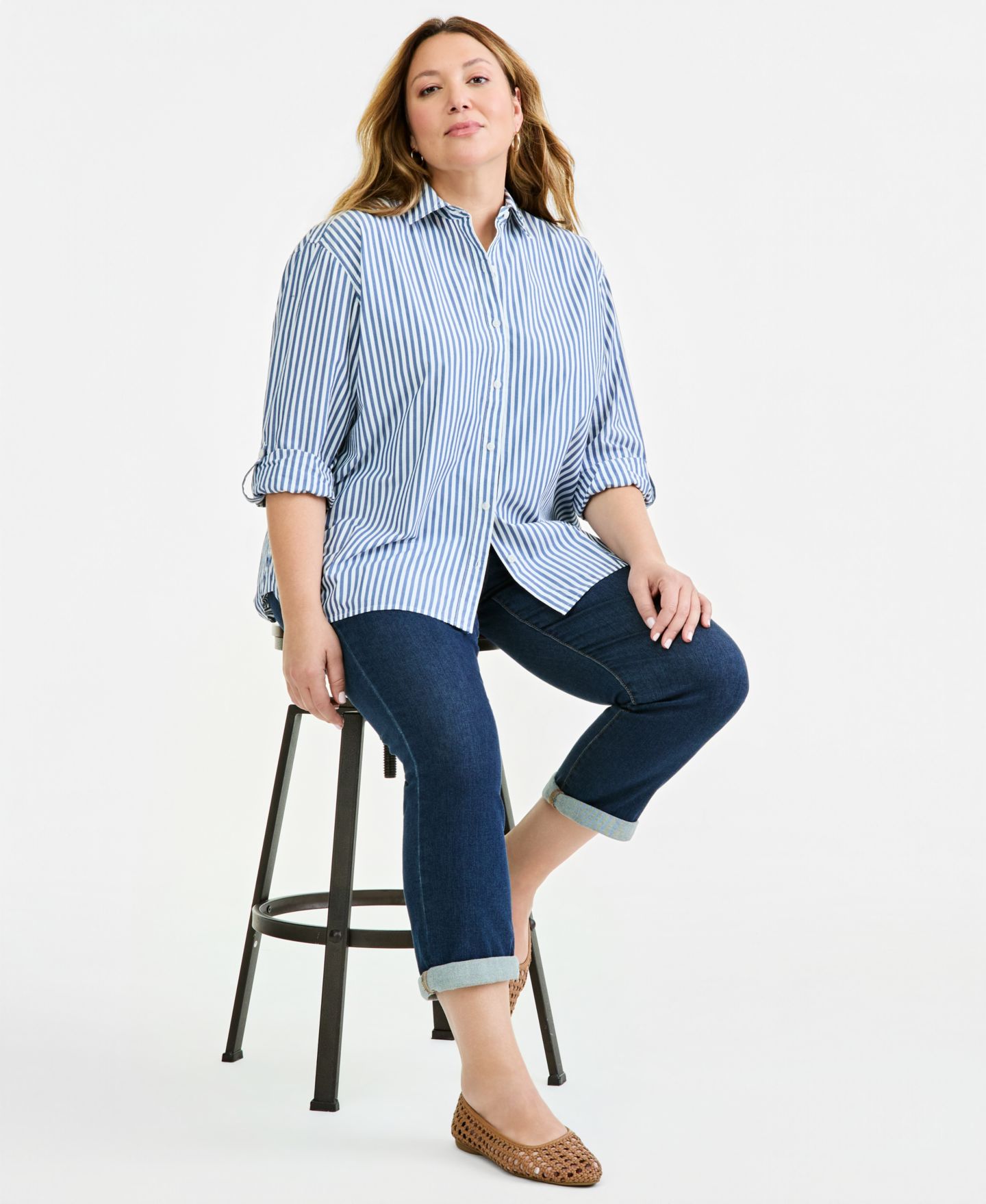 Женская рубашка Style & Co Plus Oversized Roll-Tab Button-Front, цвет: Тёмно-синий — фото 4