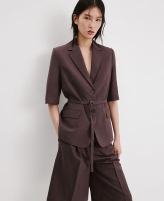 Women's Belted Linen Suit Blazer
