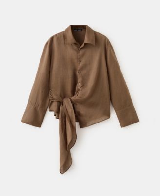 Women's Ramie Tie-Front Blouse