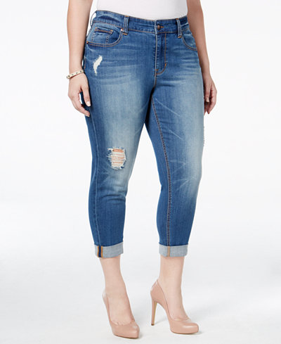 Melissa McCarthy Seven7 Trendy Plus Size Light Blue Wash Ripped Girlfriend Jeans