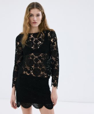 Women's Openwork Knitted Floral Sweater