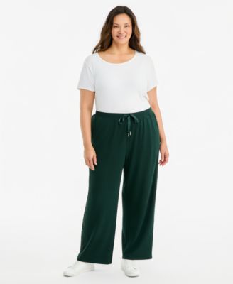 Plus Size LuxLounge French Terry Wide-Leg Satin-Trim Sweatpants