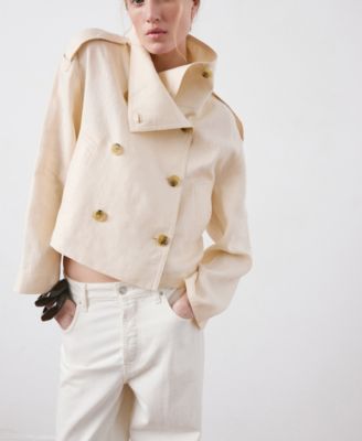 Women's Funnel-Neck Linen Trench Coat