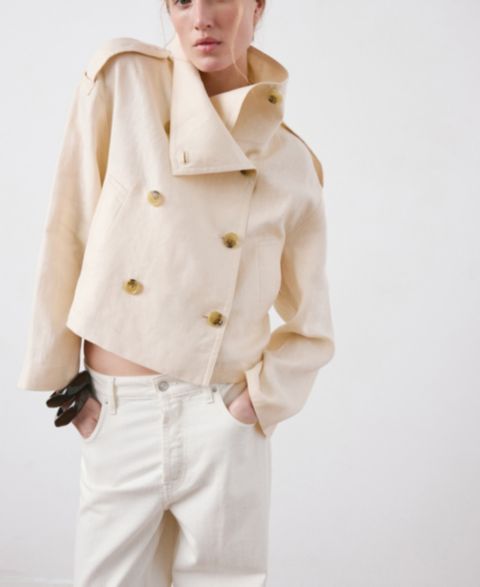 Женские куртки MANGO Women's Funnel-Neck Linen Trench Coat
