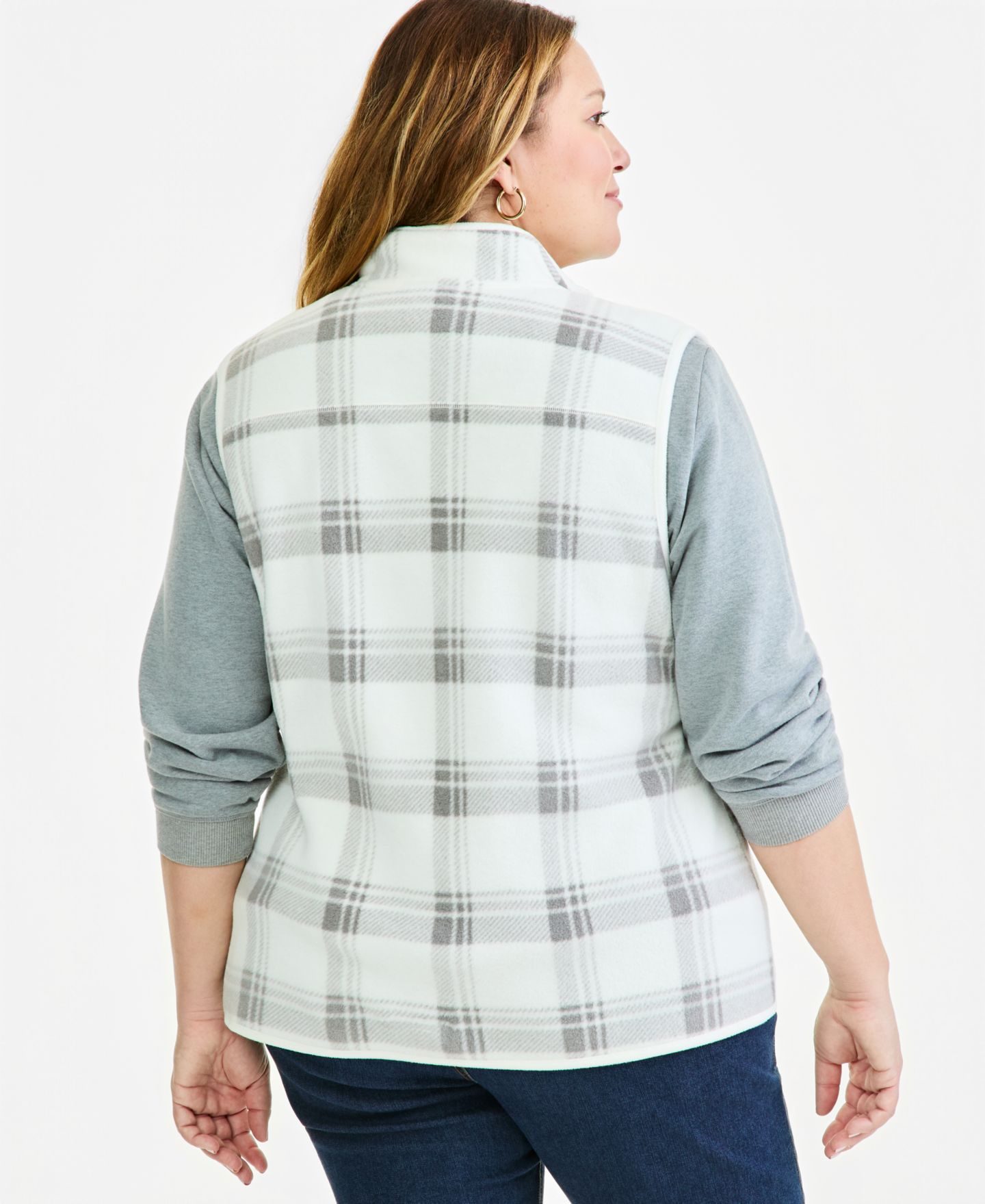 Женский жилет Style & Co Plus Size Plaid Zip-Front Polar Fleece, цвет: Ванильный — фото 3