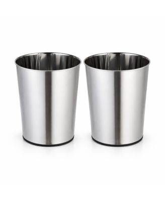 Gallon Round Open Top Wastebasket, Stainless Steel, Silver, 2 Pack with Trash Bags