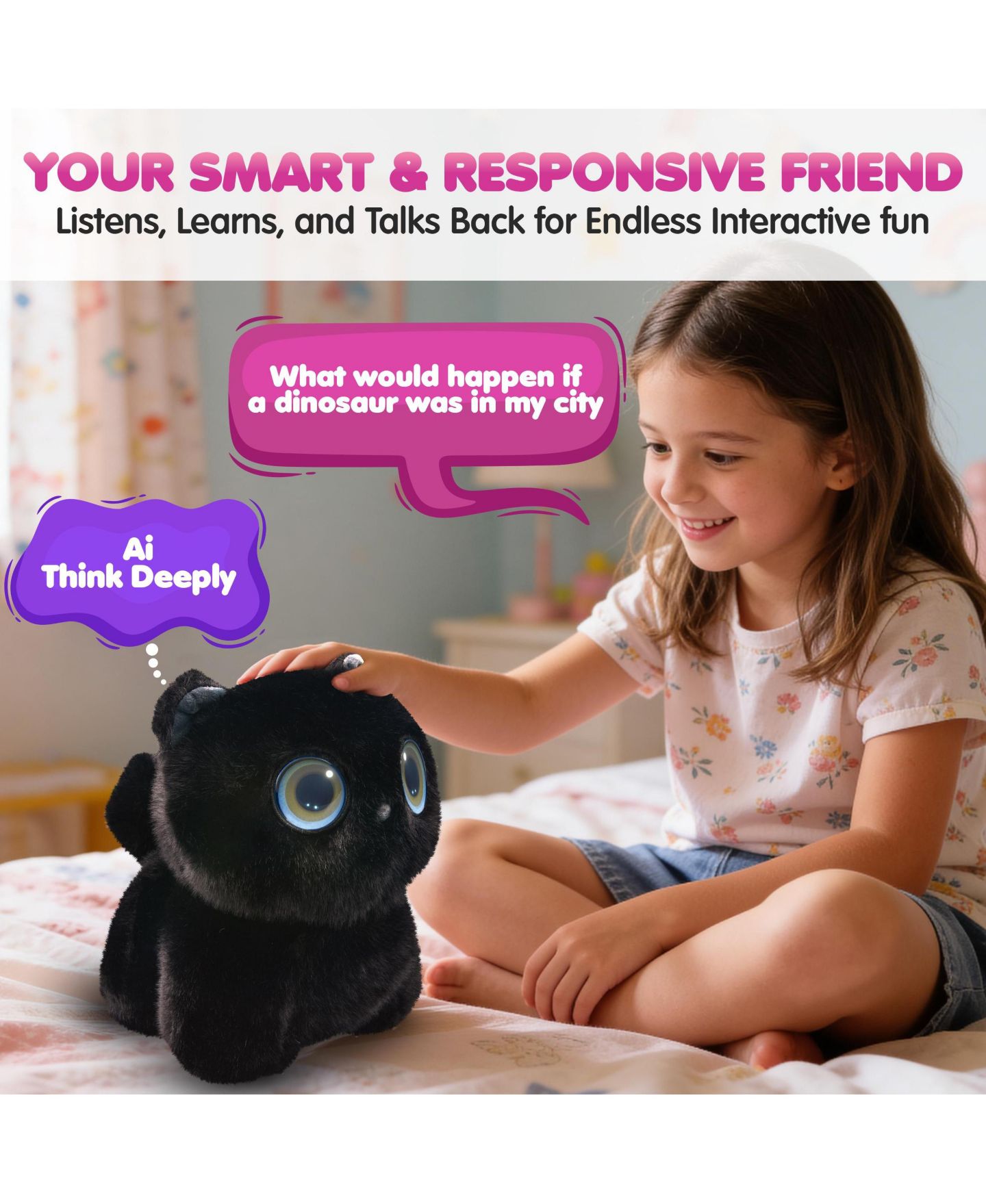 Детская мягкая игрушка Contixo Pixie-Paw 13" AI-Powered Interactive Plush Cat, цвет: Чёрный — фото 4