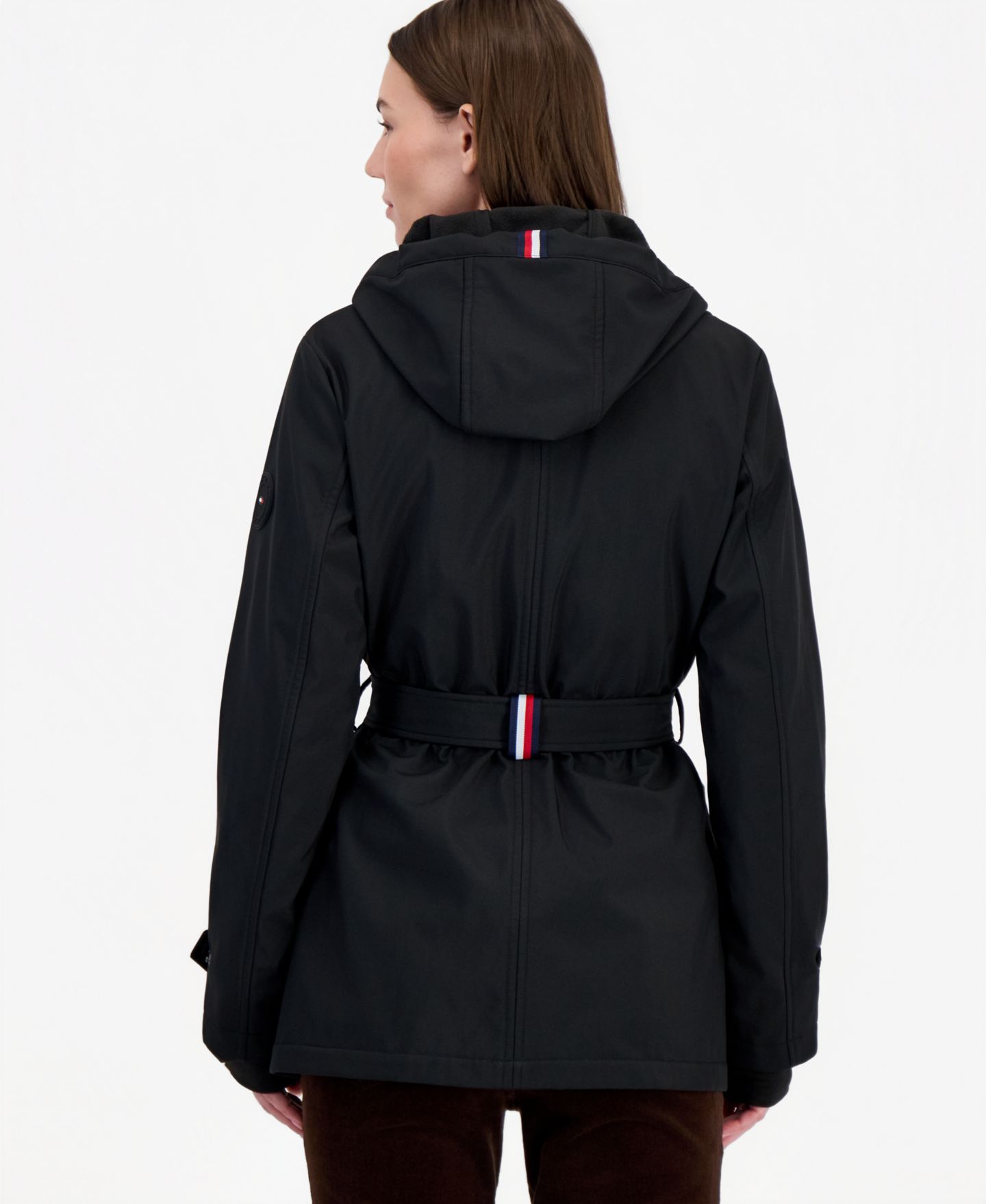 Женское пальто Tommy Hilfiger Petite Hooded Belted Softshell Coat, Created for Macy's, цвет: Чёрный — фото 2