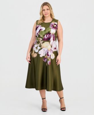 Plus-Size Printed Scuba A-Line Dress