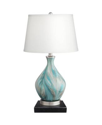 Cirrus Modern Accent Table Lamp with Square  Marble Riser High Drum Shade for Bedroom Living Room Office House Home