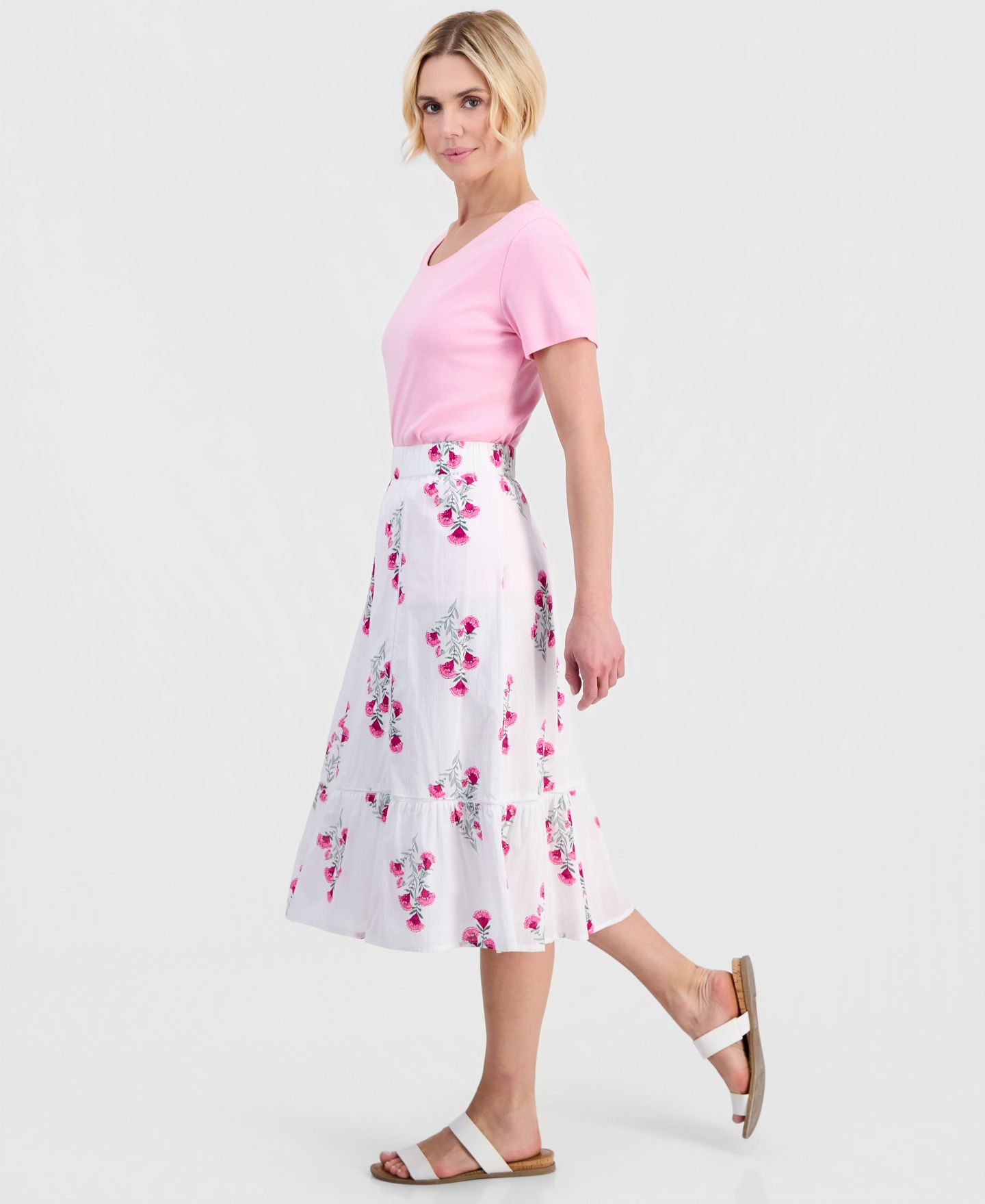 Женская юбка Style & Co Petite Cotton Floral-Embroidered Midi, цвет: Яркий белый — фото 2