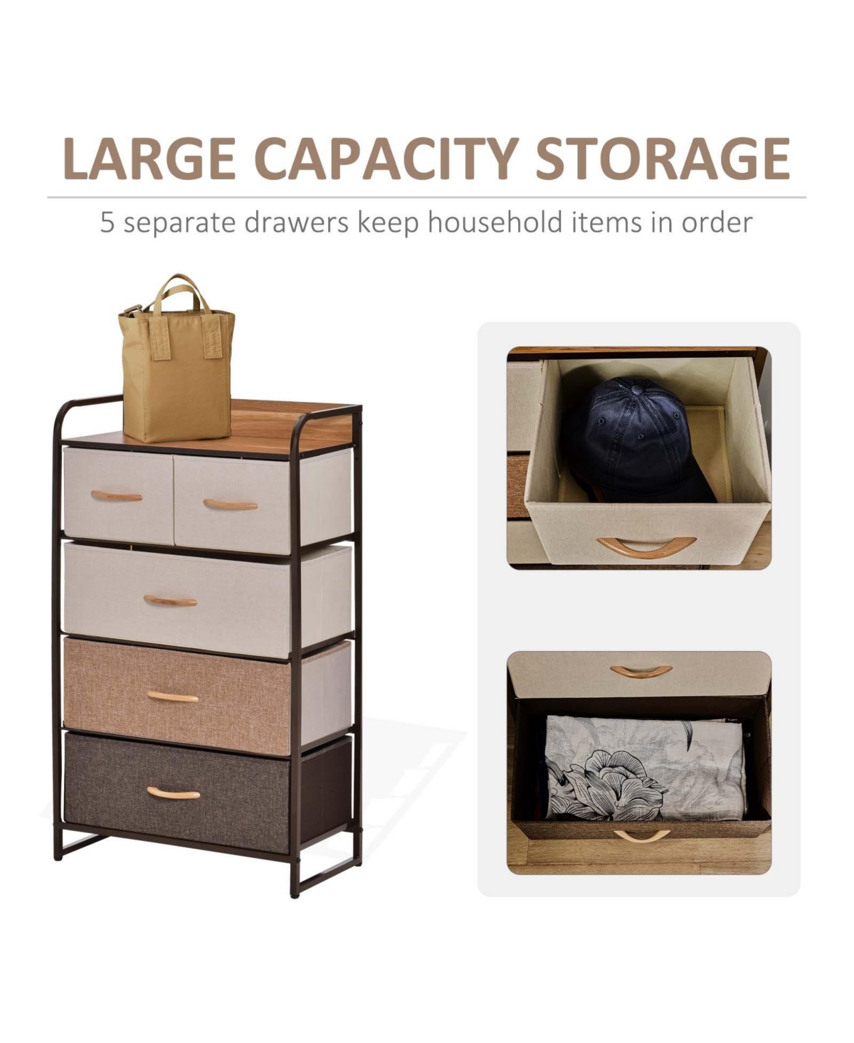 Homcom 5-Drawer Fabric Dresser Tower with Steel Frame for Hallway