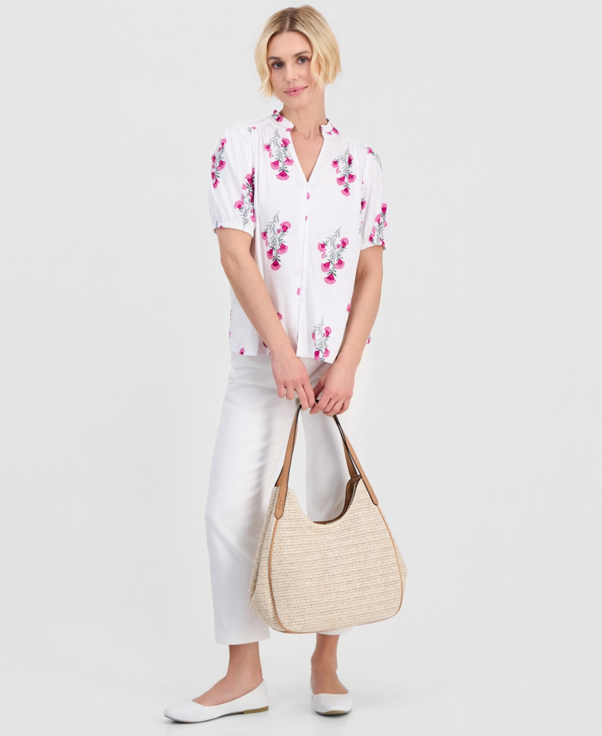 Style & Co Petite Floral-Print Puff-Sleeve Top, Macy's Exclusive