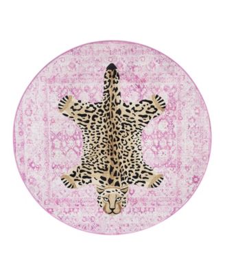 Leopard Medallion Finely Soft Washable Round Accent Rug, 48" x 48"