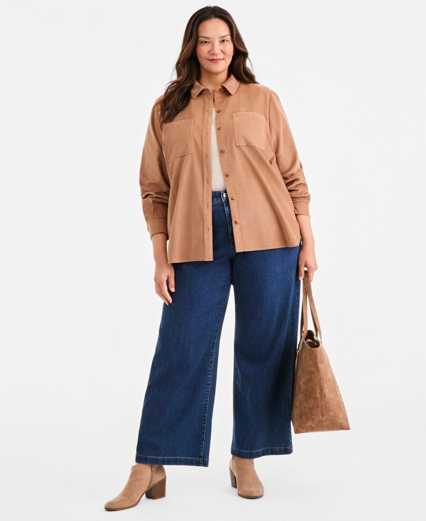 Женская рубашка Style & Co Plus Size Long-Sleeve Corduroy Overshirt, цвет: Beechwood — фото 2