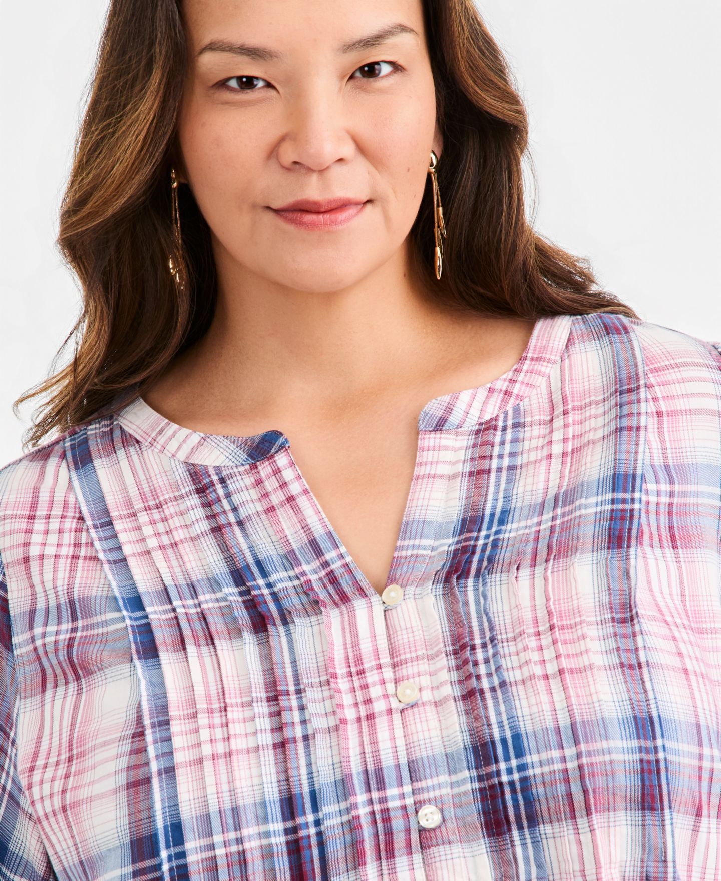 Женский топ Style & Co Plus Size Plaid Pintuck Long-Sleeve, цвет: Клетчатый — фото 3